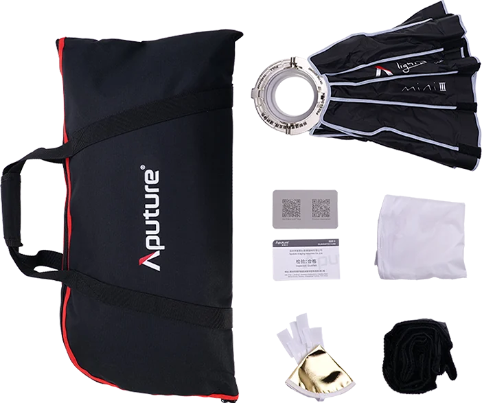 Light Dome Mini III mit Zubehör: Diffusor, Innenreflektor, Wabengitter und Tasche