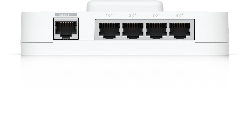 Fünf Gigabit-Netzwerkbuchsen an der Unterseite des UniFi Gate Hub