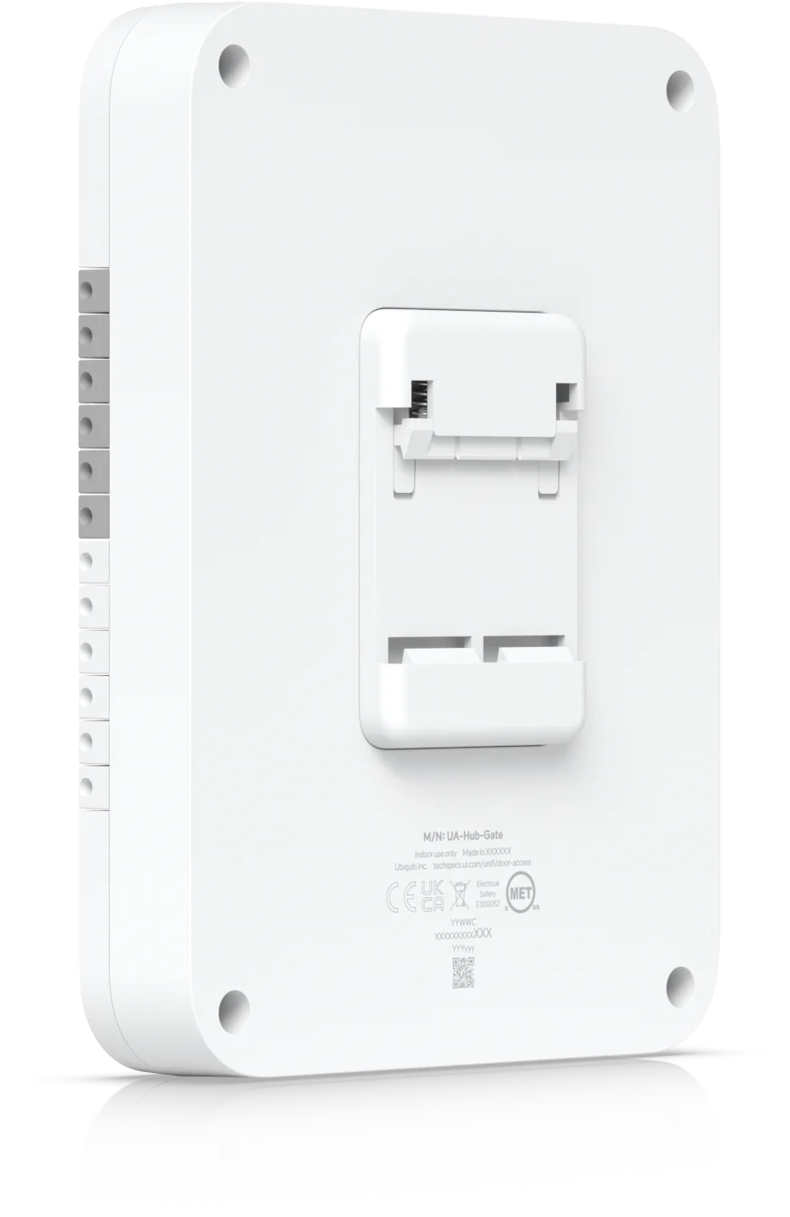 Rückseite des UniFi Gate Hub mit Befestigungspunkten für die Hutschiene