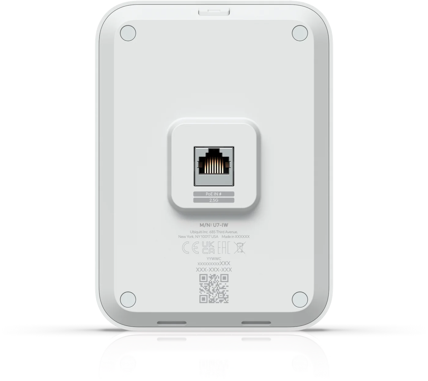 Rückseite des UniFi U7 In-Wall mit Netzwerkanschluss und Montageaufnahme